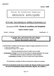 Etude et conditions de faisabilité 2008 BTS Géologie appliquée