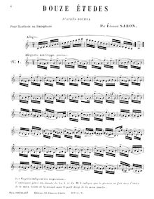 Partition complète, 12 Etudes pour hautbois ou saxophone, Sabon, Édouard