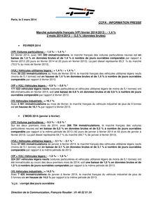 les immatriculations de véhicules neufs en France au mois de février 2014