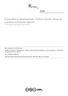 Économétrie du développement : Facteurs naturels, densité de population et production agricole - article ; n°34 ; vol.9, pg 363-461