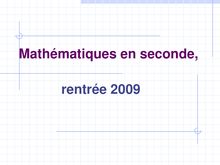 Mathématiques en seconde, rentrée 2009