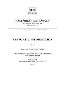 Rapport d information déposé en application de l article 145 du Règlement par la Commission de la défense nationale et des forces armées sur la condition militaire