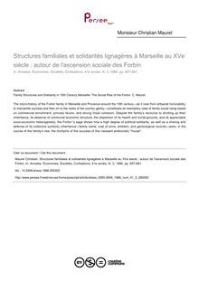 Structures familiales et solidarités lignagères à Marseille au XVe siècle : autour de l ascension sociale des Forbin - article ; n°3 ; vol.41, pg 657-681