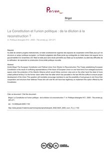 La Constitution et l union politique : de la dilution à la reconstruction ? - article ; n°2 ; vol.70, pg 257-271