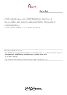 Analyse typologique des ententes illicites soumises à l appréciation des autorités concurrentielles françaises et communautaires - article ; n°1 ; vol.63, pg 45-83