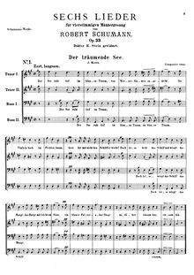 Partition Vocal score, 6 chansons, Op.33, 6 Lieder für vierstimmigen Männergesang