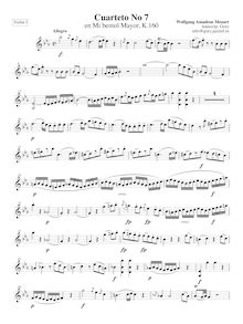 Partition violon I, corde quatuor No.7, E♭ major, Mozart, Wolfgang Amadeus