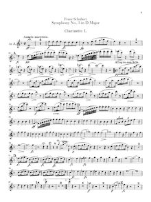 Partition clarinette 1, 2 (A, C), Symphony No.3, D Major, Schubert, Franz