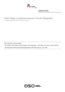 Peter Hagett, Locational Analysis in Human Geography  ; n°50 ; vol.13, pg 455-457