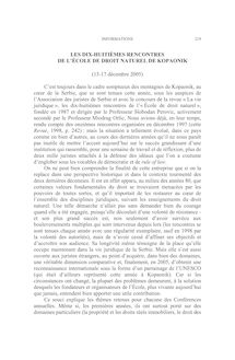Les dix-huitièmes rencontres de l’École de droit naturel de Kopaonik (13-17 décembre 2005) - autre ; n°1 ; vol.58, pg 219-221