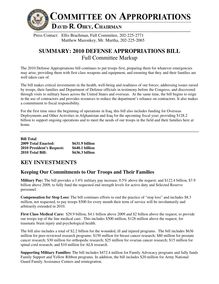 Summary  2010 defense appropriations bill full committee markup