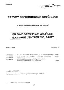Economie et droit 2001 BTS Technico-commercial