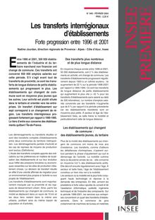 Les transferts interrégionaux d établissements - Forte progression entre 1996 et 2001