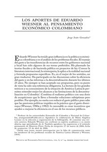 Los aportes de Eduardo Wiesner al pensamiento económico colombiano (Eduardo Wiesner’s Contribution to Colombian Economic Thought)