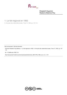 Le fait régional en 1992 - article ; n°1 ; vol.13, pg 107-114