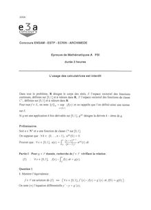Mathématiques A 2004 Classe Prepa PSI Concours E3A