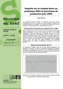 Enquête sur le cheptel bovin au printemps 2003 et prévisions de production pour 2004