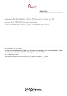 La nouvelle Constitution de la Chine communiste du 20 septembre 1954- Etude comparative - article ; n°3 ; vol.8, pg 399-411
