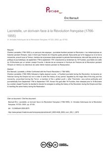 Lacretelle, un écrivain face à la Révolution française (1766-1855) - article ; n°1 ; vol.333, pg 67-83