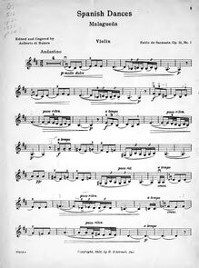 Partition de violon, Spanish Dances, Op.21, Sarasate, Pablo de