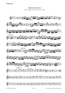 Partition Soprano, Quinta Sonata A Doi. Sopran & Trombon overo Violeta