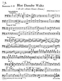 Partition bassons (1 & 2), pour Blue Danube, Op. 314, On the Beautiful Blue Danube - WalzesAn der schönen blauen Donau