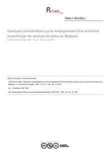 Quelques considérations sur le renseignement et la recherche proactive par les services de police en Belgique - article ; n°4 ; vol.21, pg 431-441