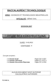 Etude des constructions 2007 S.T.I (Génie Civil) Baccalauréat technologique