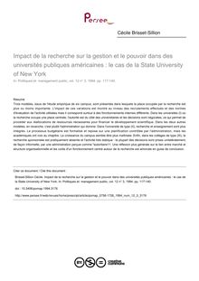 Impact de la recherche sur la gestion et le pouvoir dans des universités publiques américaines : le cas de la State University of New York - article ; n°3 ; vol.12, pg 117-140