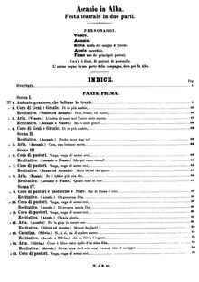Partition Contents, Ascanio en Alba, Mozart, Wolfgang Amadeus