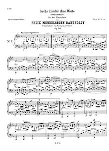 Partition complète (filter), chansons Without Words Op.30 par Felix Mendelssohn