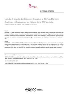Le tube à limaille de Calzecchi Onesti et la TSF de Marconi. Quelques réflexions sur les débuts de la TSF en Italie - article ; n°1 ; vol.46, pg 73-82