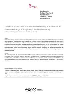 Les occupations mésolithiques et du néolithique ancien sur le site de la Grange à Surgères (Charente-Maritime) - article ; n°1 ; vol.17, pg 101-142