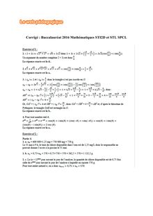 Baccalauréat Mathématiques 2016 - Série STI2D et SPCL