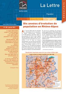 Dix années d évolution de population en Rhône-Alpes