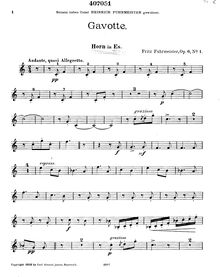 Partition cor , partie, Gavotte et Tarantelle pour Piano et 5 vents, Op.6