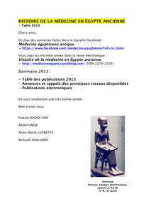 AVIS - HISTOIRE DE LA MÉDECINE EN ÉGYPTE ANCIENNE - Table 2013