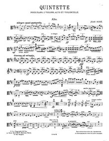 Partition viole de gambe, Quintette pour piano, deux violons, alto et violoncelle