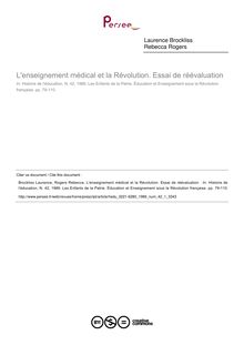 L enseignement médical et la Révolution. Essai de réévaluation  - article ; n°1 ; vol.42, pg 79-110