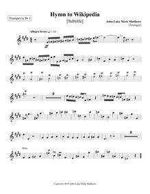 Partition trompette 1 (en B♭), Hymn to Wikipedia, D major, Matthews, John-Luke Mark