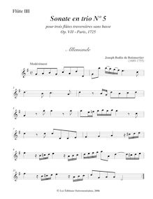 Partition flûte 3, 6 Trio sonates, Sonates en trio pour trois flûtes traversières sans basse par Joseph Bodin de Boismortier