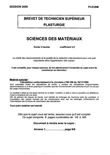 Sciences des matériaux 2006 BTS Plasturgie