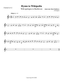 Partition clarinette 2 (en A), Hymn to Wikipedia, D major, Matthews, John-Luke Mark