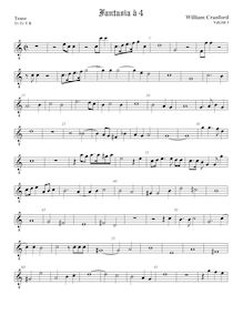 Partition ténor viole de gambe, octave aigu clef, fantaisies pour 4 violes de gambe par William Cranford