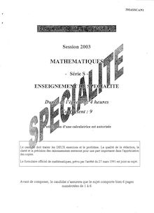 Mathématiques Spécialité 2003 Scientifique Baccalauréat général