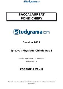 Corrigé Bac S 2017 Pondichéry  - Physique chimie