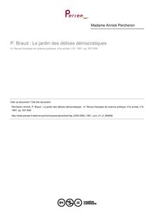 P. Braud : Le jardin des délices démocratiques   ; n°6 ; vol.41, pg 837-839