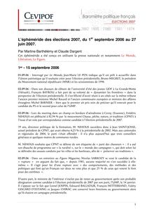 L éphéméride des élections 2007, du 1 septembre 2006 au 27 juin 2007.