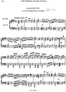 Partition 10 Gavotte de la 6e Sonate de Violon, Oeuvres de J. S. Bach - 12 transcriptions pour le piano
