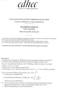 Mathématiques 2001 Classe Prepa HEC (ECS) EDHEC Lille